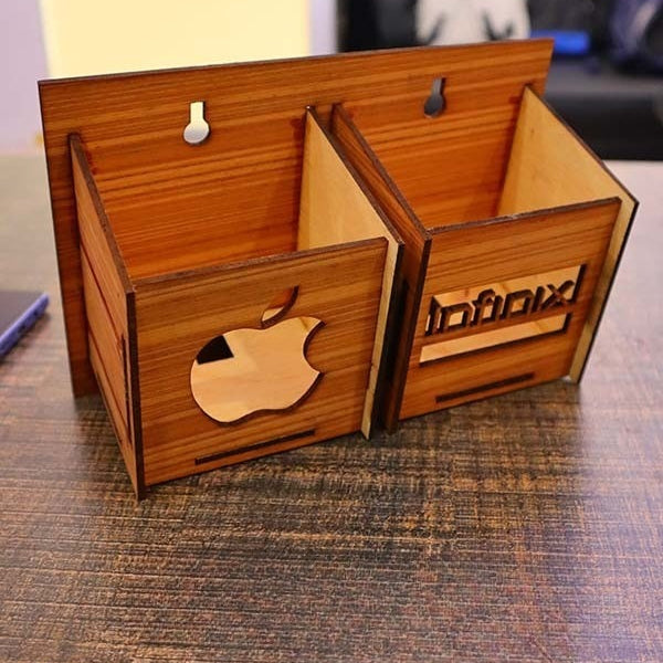Wall Mounted Wooden Mobile Charging Holder – Phone & Charger Organizer for Home & Office
