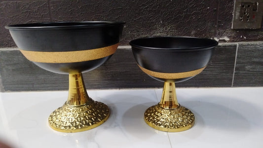 Luxury Metal Decorative Bowl Black & Gold Finish | Premium Centerpiece Bowl for Home Decor | Size 25x25x25cm